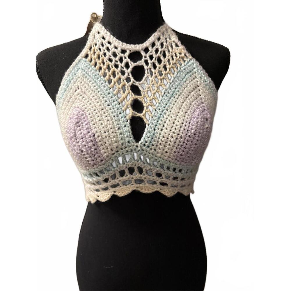 Hand-Crocheted Boho Halter Top One Size Adjustable